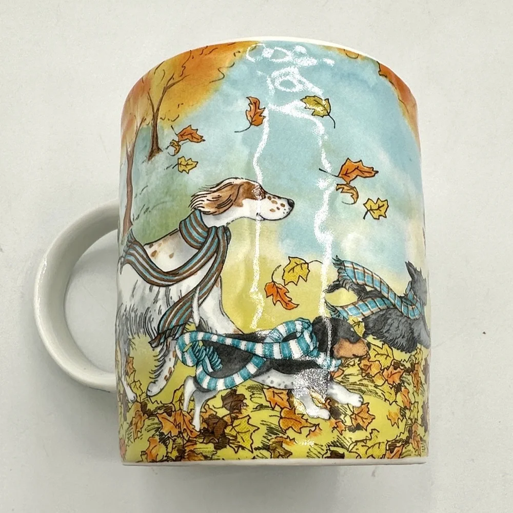 2 Pier 1 Imports Park Ave Lazy Sunday Autumn Dogs, 20 oz Mugs